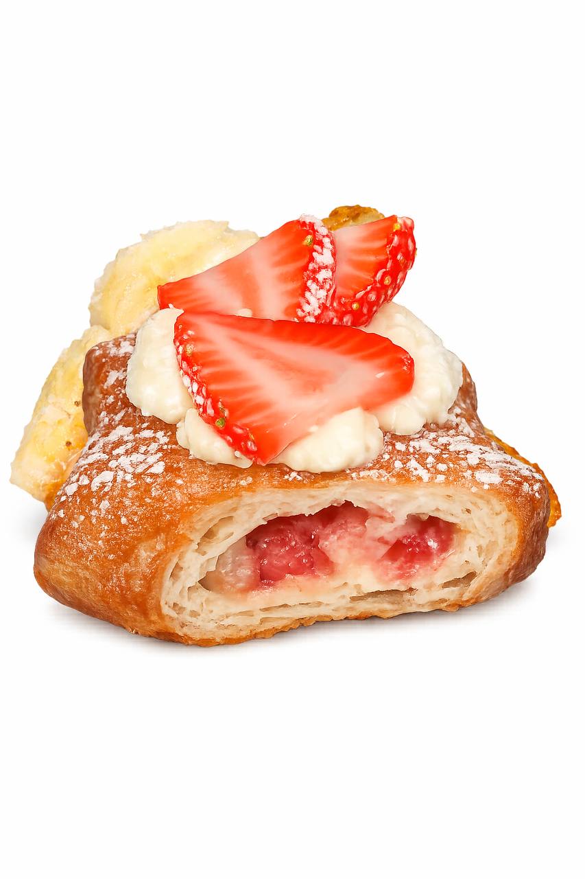 Strawberry Shortcake stuffed beignet - Fresh strawberries and cream stuffed in a pillowy beignet