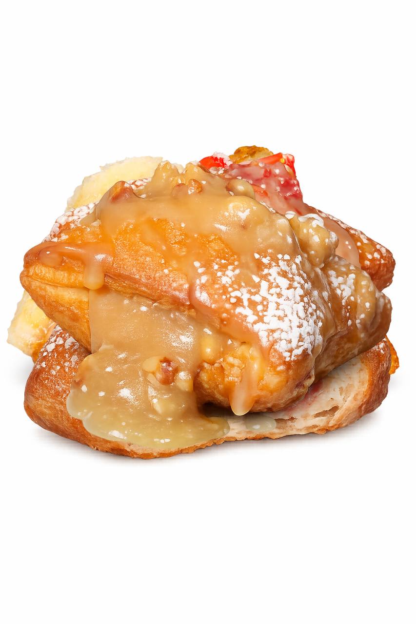 Praline stuffed beignet - Rich buttery praline filling with toasted pecans